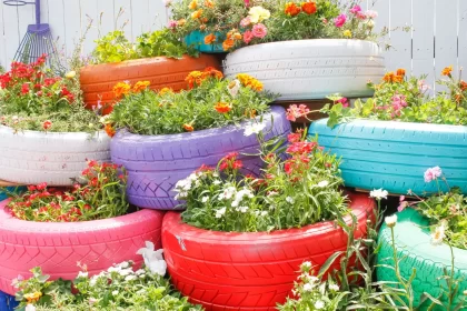 como fazer um jardim com pneus